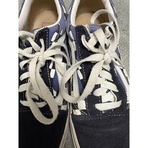 vans old school shoes — black & White checkered With Blue Trim  Women’s Size 7.5